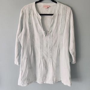 ST TROPEZ WEST Pale Aqua Linen Tunic - Size L